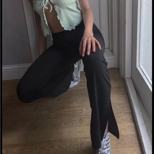 Urban Outfitters Black Crepe Side Slit Flare Pant